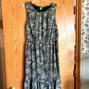 Sleeveless Black and White Floral Midi Dress Fully Lined.